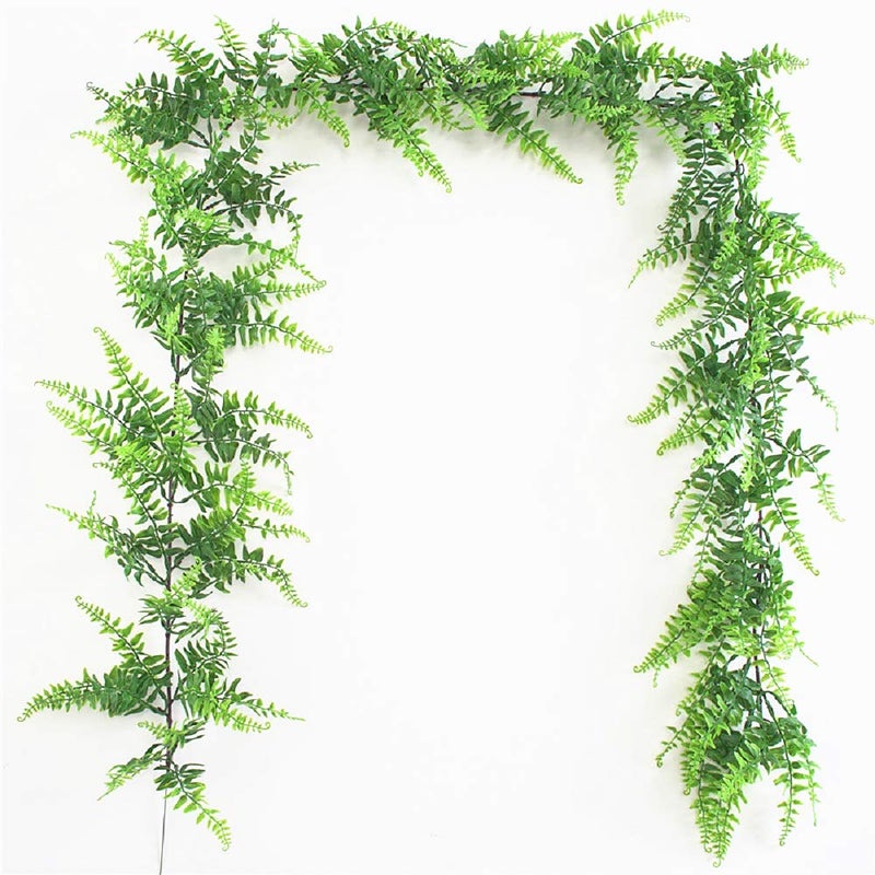 Fycooler Faux Boston Ferns Plant Artificial Vines Hanging Leaves Greenery Garland Artificial Plants 6.2 Feet in Length for Wedding Backdrop Arch Wall Decoration Garden Home Decor - Image 1